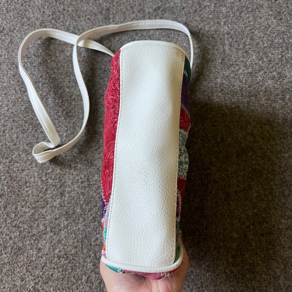 Vintage 90s Y2K Chateau Genuine Leather Patchwork Top Handle Crossbody Bag - Picture 7 of 15